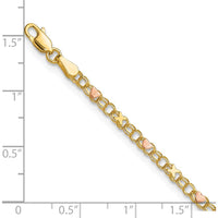 14K Rose Gold Polished and Satin X-and-Heart Anklet - 10"