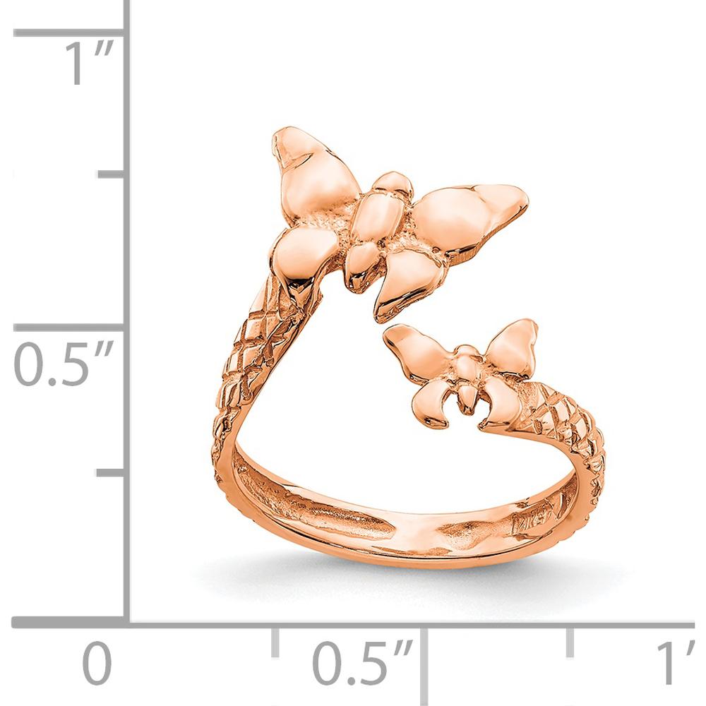 14K Rose Gold Polished & Textured Butterfly Toe Ring by Oro Pregiato