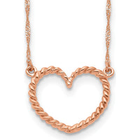 14K Rose Gold Polished and Textured Open Heart Pendant Necklace - 17" by 0