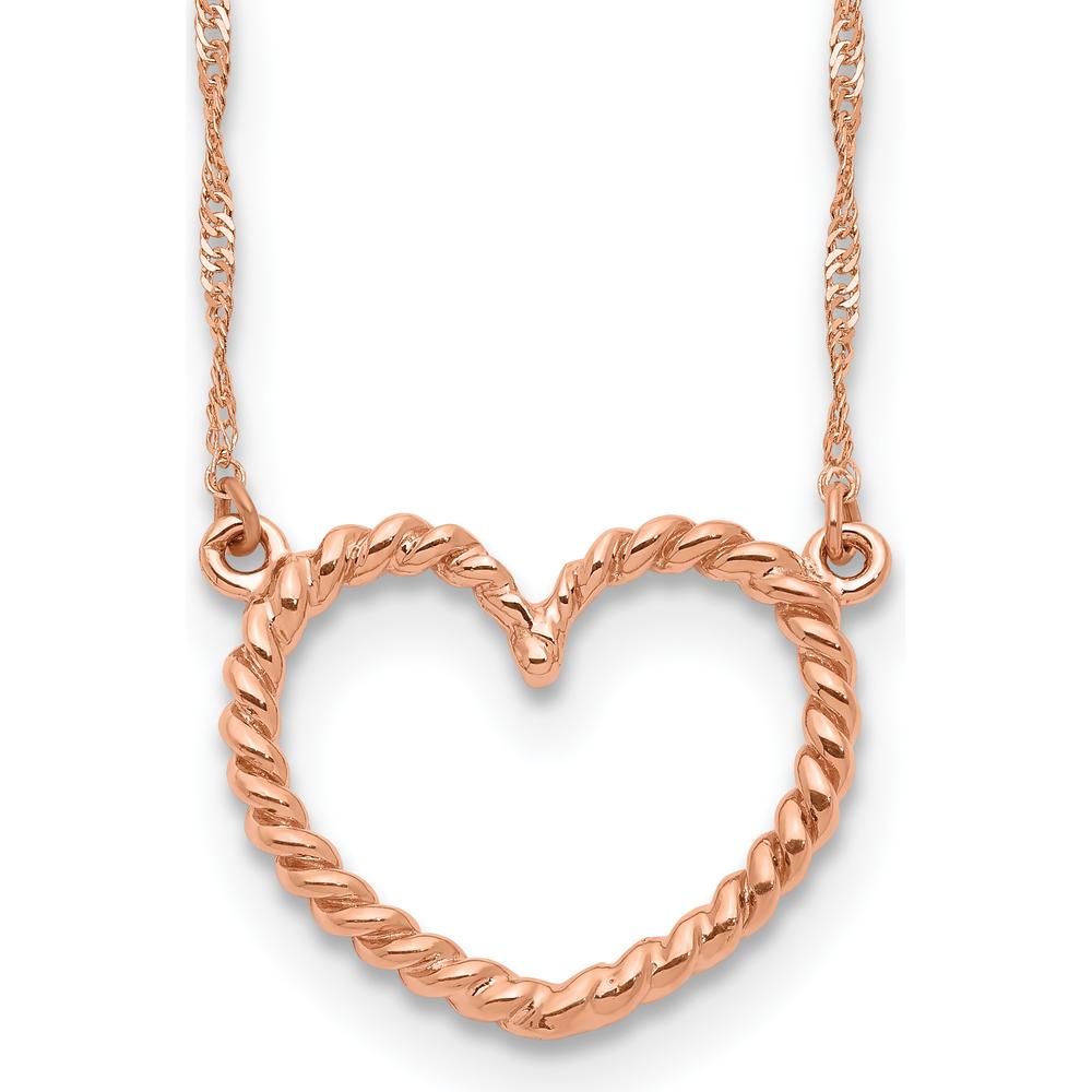 14K Rose Gold Polished and Textured Open Heart Pendant Necklace - 17" by 0