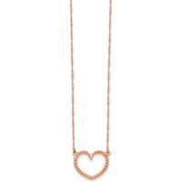 14K Rose Gold Polished and Textured Open Heart Pendant Necklace - 17" by 0