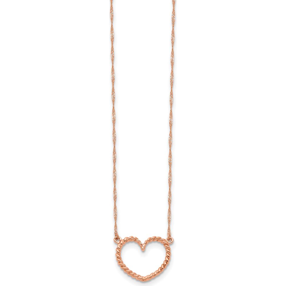 14K Rose Gold Polished and Textured Open Heart Pendant Necklace - 17" by 0