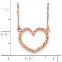 14K Rose Gold Polished and Textured Open Heart Pendant Necklace - 17" by 0