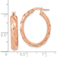 14K Rose Gold Polished and Twisted Oval Hoop Earrings by 0