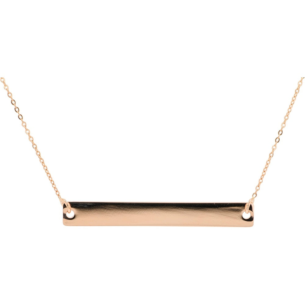 14K Rose Gold Polished Bar Necklace with 18-Inch Cable Chain – Personalized Engravable Pendant for Women