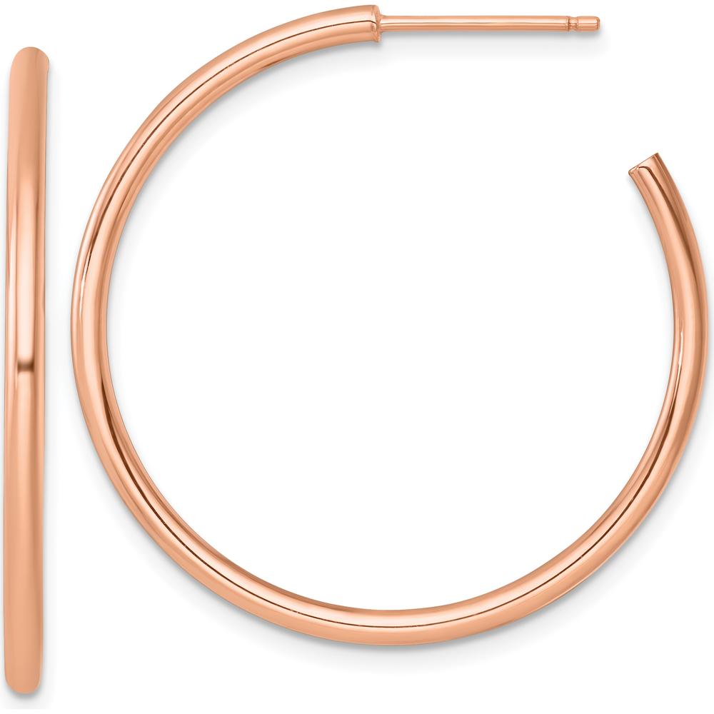 14K Rose Gold Polished C-Hoop Post Earrings - 35mm Length by 0