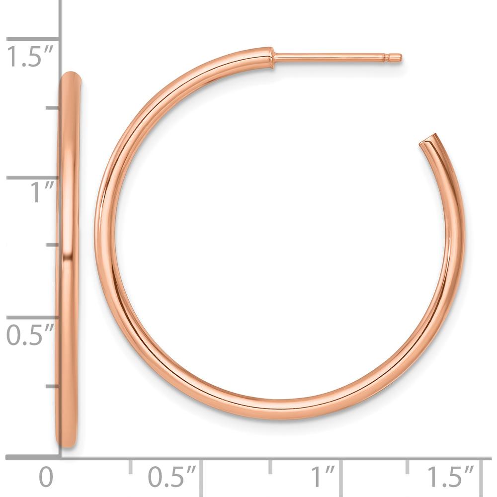 14K Rose Gold Polished C-Hoop Post Earrings - 35mm Length by 0