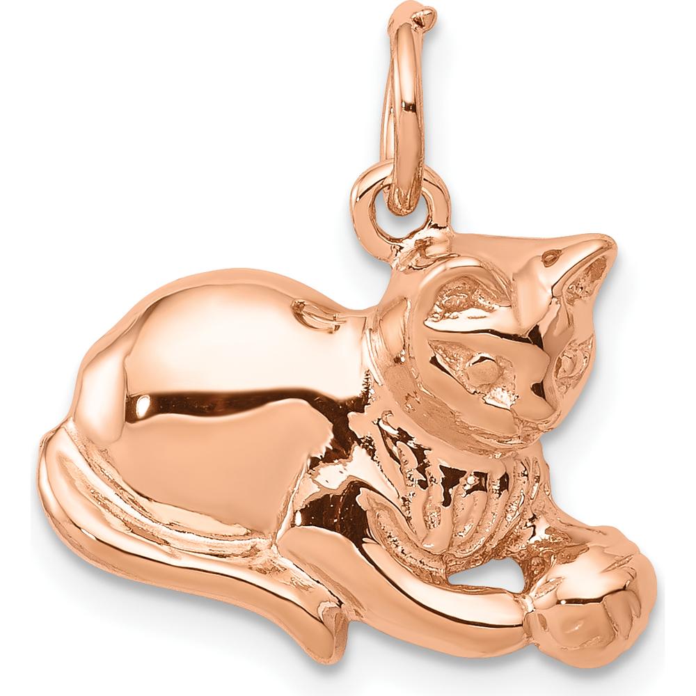 14K Rose Gold Polished Cat with Ball Charm - 18mm by Oro Pregiato