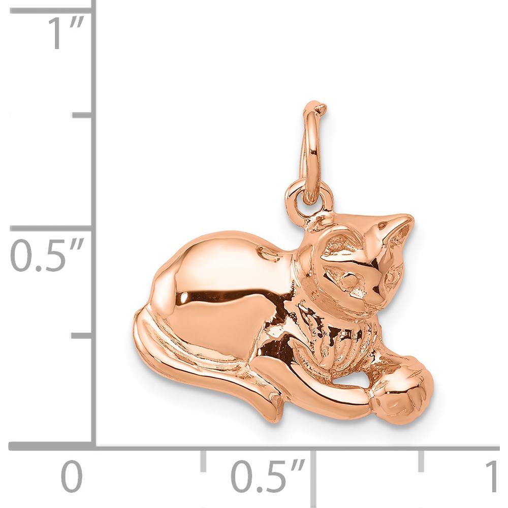 14K Rose Gold Polished Cat with Ball Charm - 18mm by Oro Pregiato