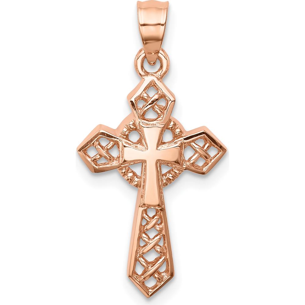 14K Rose Gold Polished Celtic Cross Pendant - 25mm Length by Oro Pregiato