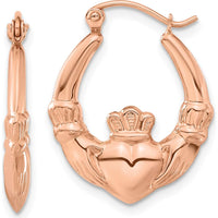 14K Rose Gold Polished Claddagh Hoop Earrings by 0
