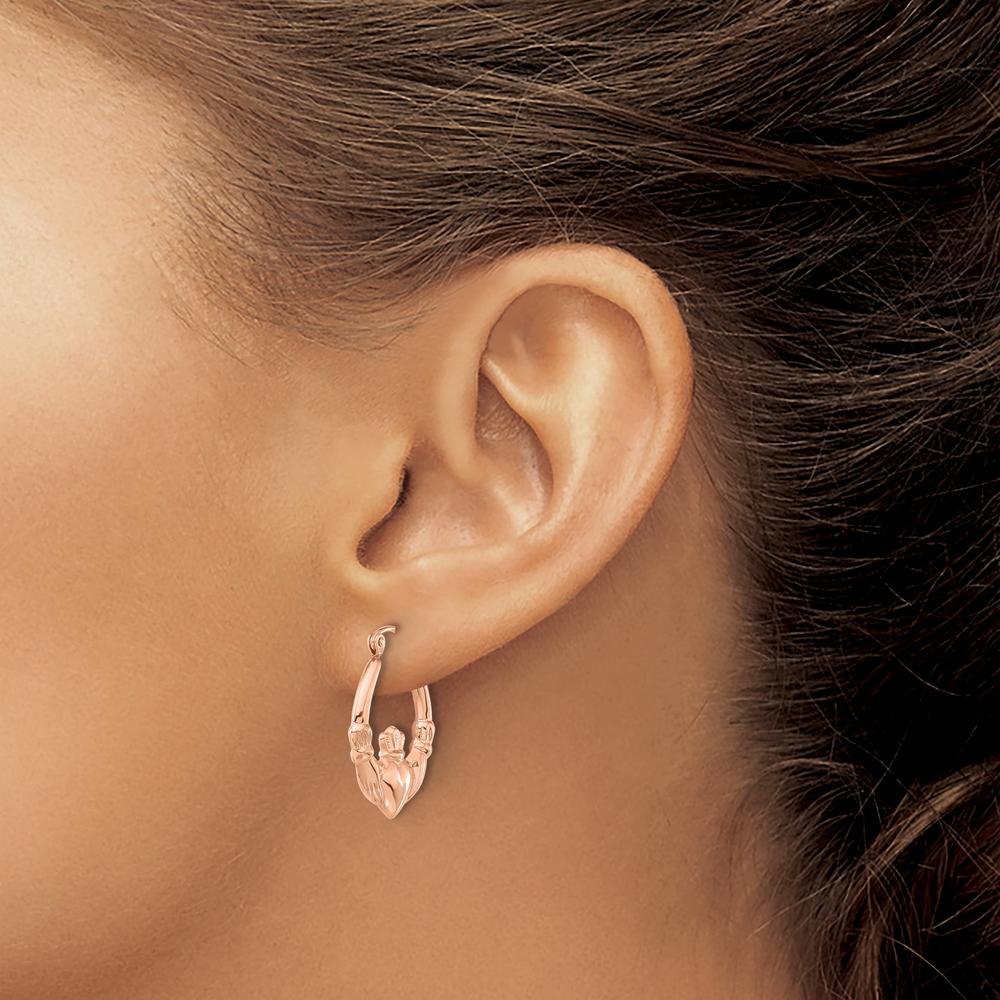 14K Rose Gold Polished Claddagh Hoop Earrings by 0