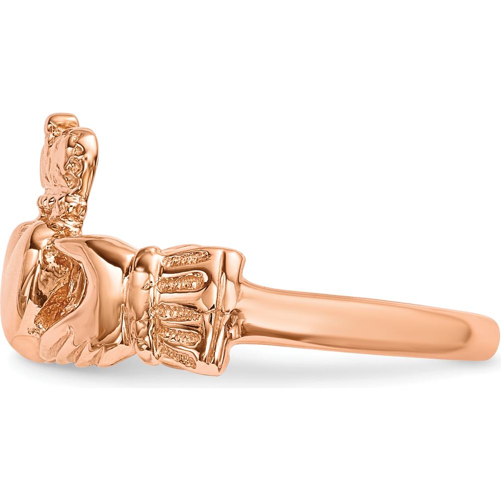 14K Rose Gold Polished Claddagh Ring with Crown and Heart Design by Oro Pregiato