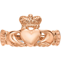 14K Rose Gold Polished Claddagh Ring with Crown and Heart Design by Oro Pregiato