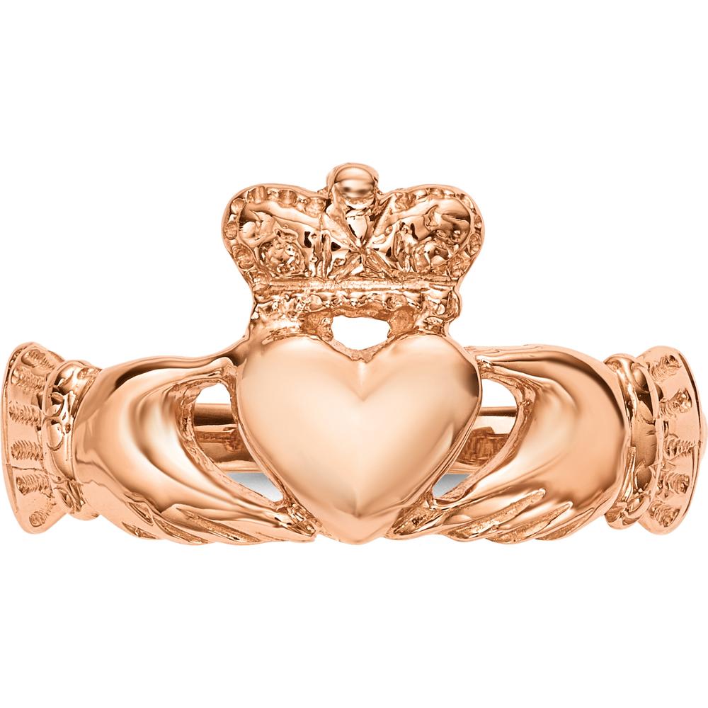 14K Rose Gold Polished Claddagh Ring with Crown and Heart Design by Oro Pregiato