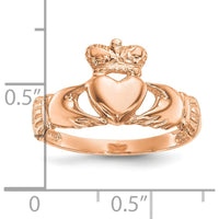 14K Rose Gold Polished Claddagh Ring with Crown and Heart Design by Oro Pregiato