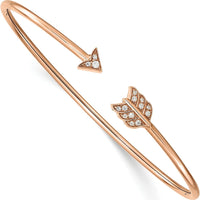 14K Rose Gold Polished Diamond Arrow Flexible Cuff Bangle Bracelet - 1/10 Carats Total Diamond Weight by Oro Pregiato