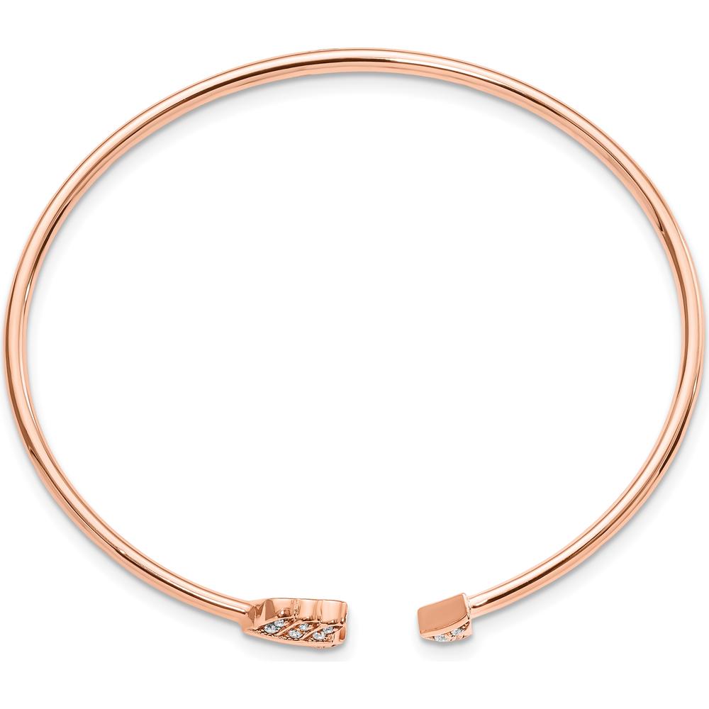 14K Rose Gold Polished Diamond Arrow Flexible Cuff Bangle Bracelet - 1/10 Carats Total Diamond Weight by Oro Pregiato