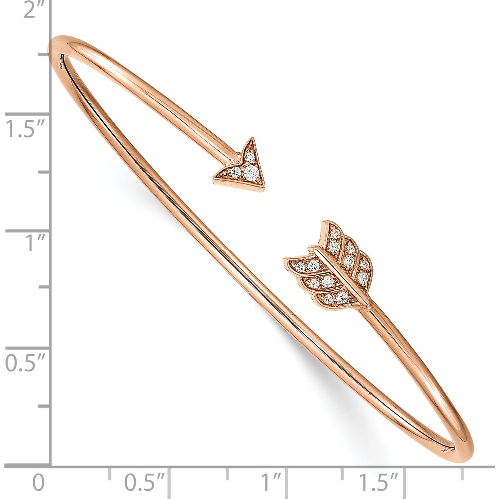 14K Rose Gold Polished Diamond Arrow Flexible Cuff Bangle Bracelet - 1/10 Carats Total Diamond Weight by Oro Pregiato