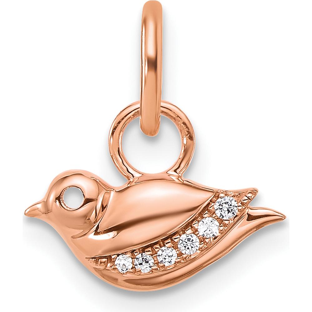 14K Rose Gold Polished Diamond Bird Charm with 6 Round Diamonds - 0.05 Carat Total Diamond Weight by Oro Pregiato