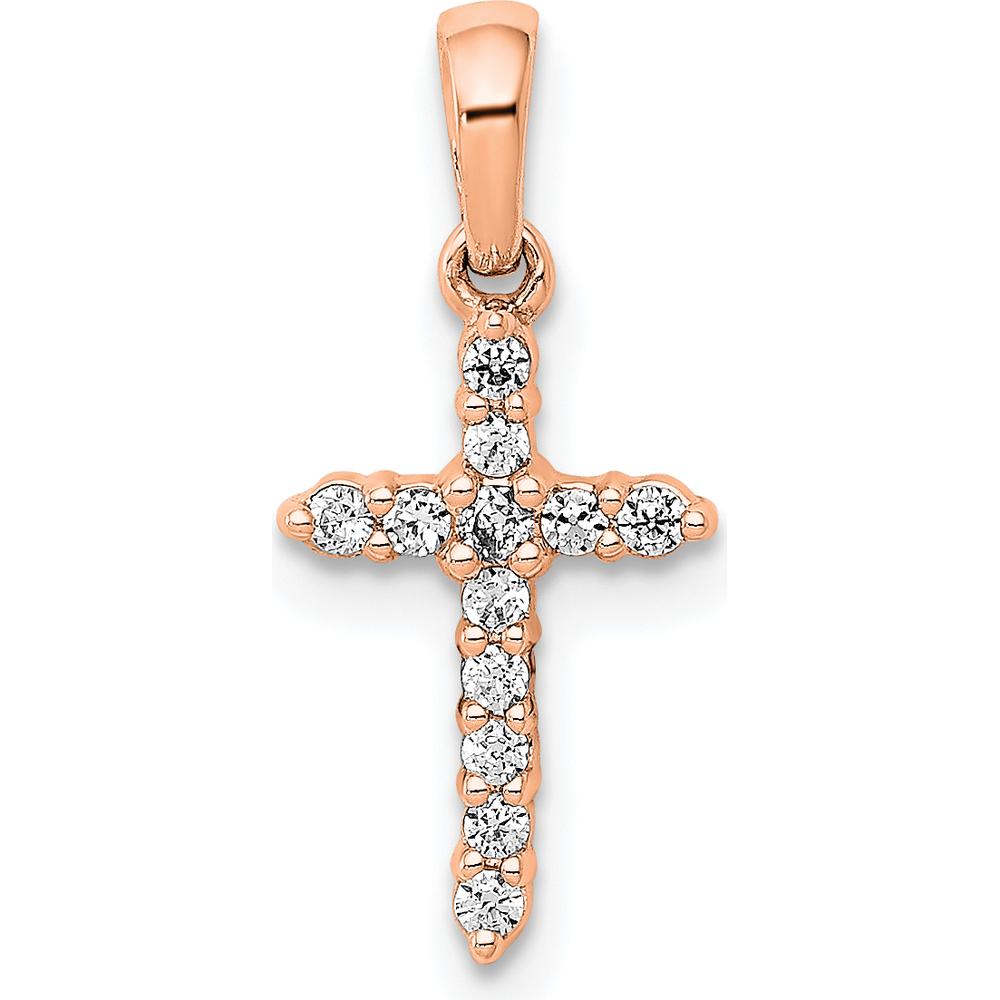14K Rose Gold Polished Diamond Cross Pendant - 0.012 Carat Total Diamond Weight by Oro Pregiato