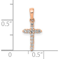 14K Rose Gold Polished Diamond Cross Pendant - 0.012 Carat Total Diamond Weight by Oro Pregiato