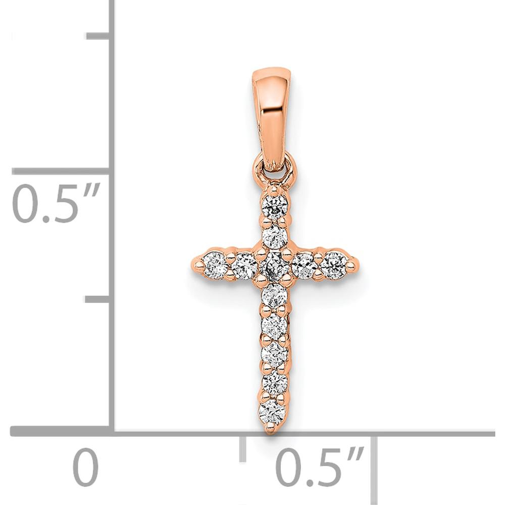 14K Rose Gold Polished Diamond Cross Pendant - 0.012 Carat Total Diamond Weight by Oro Pregiato