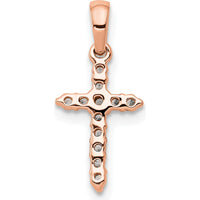 14K Rose Gold Polished Diamond Cross Pendant - 0.012 Carat Total Diamond Weight by Oro Pregiato