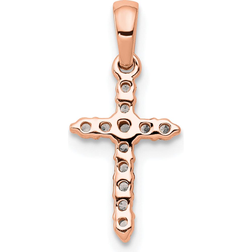 14K Rose Gold Polished Diamond Cross Pendant - 0.012 Carat Total Diamond Weight by Oro Pregiato
