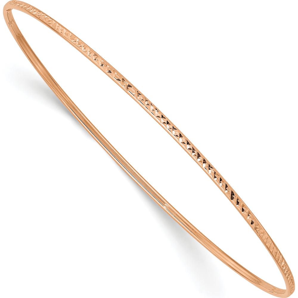 14K Rose Gold Polished Diamond-Cut 1.5mm Slip-on Round Bangle Bracelet by Oro Pregiato