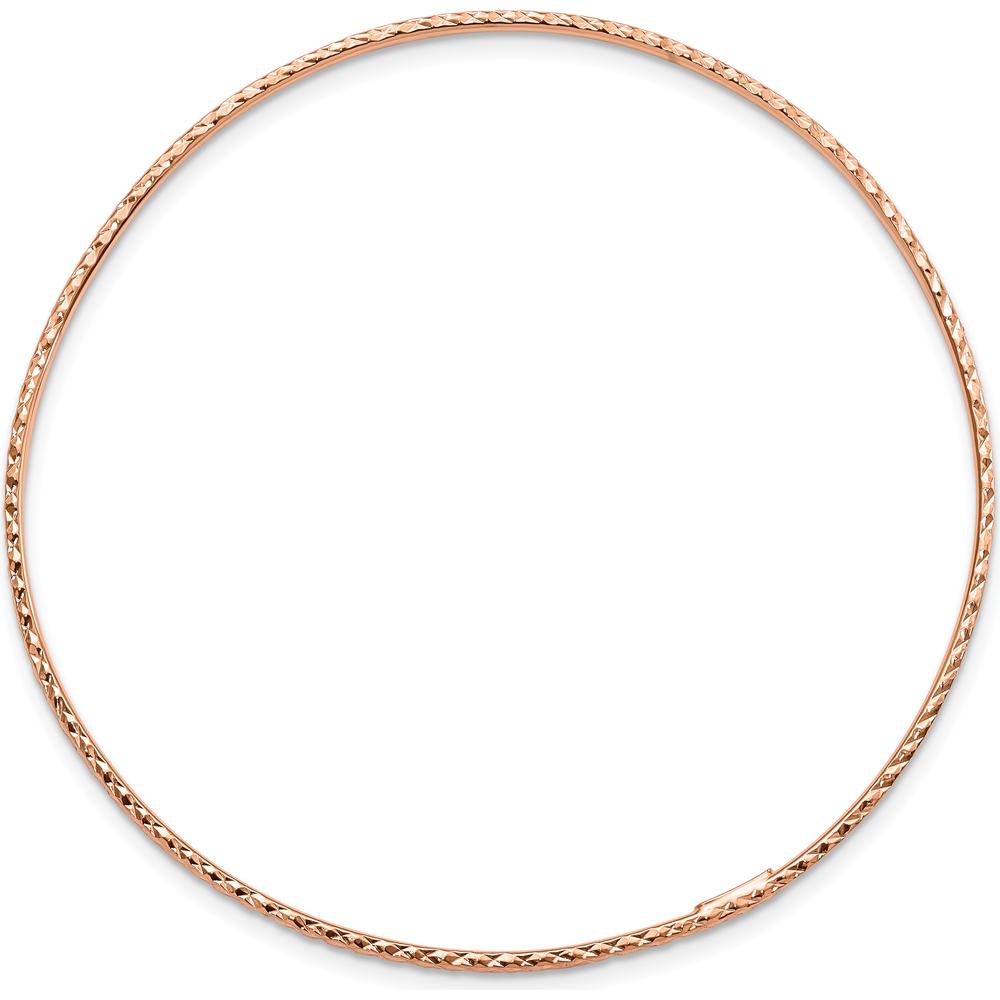 14K Rose Gold Polished Diamond-Cut 1.5mm Slip-on Round Bangle Bracelet by Oro Pregiato