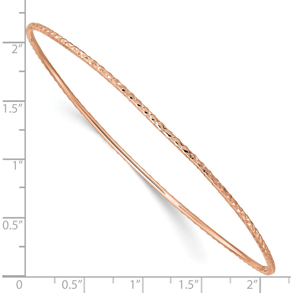 14K Rose Gold Polished Diamond-Cut 1.5mm Slip-on Round Bangle Bracelet by Oro Pregiato