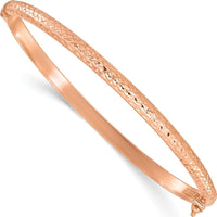 14K Rose Gold Polished Diamond-Cut Hinged Oval Bangle Bracelet - 4mm Width by Oro Pregiato