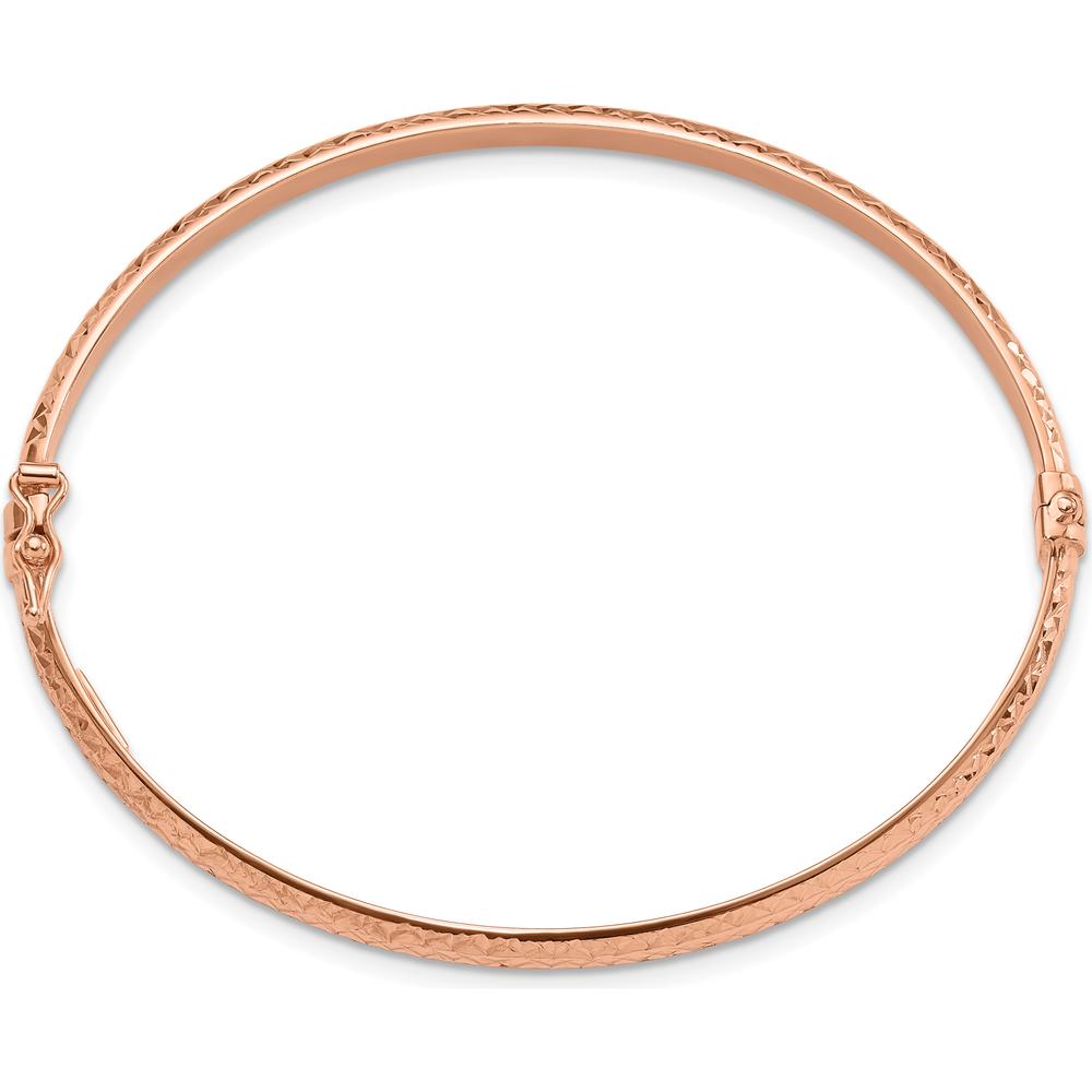14K Rose Gold Polished Diamond-Cut Hinged Oval Bangle Bracelet - 4mm Width by Oro Pregiato