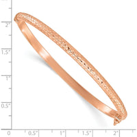 14K Rose Gold Polished Diamond-Cut Hinged Oval Bangle Bracelet - 4mm Width by Oro Pregiato