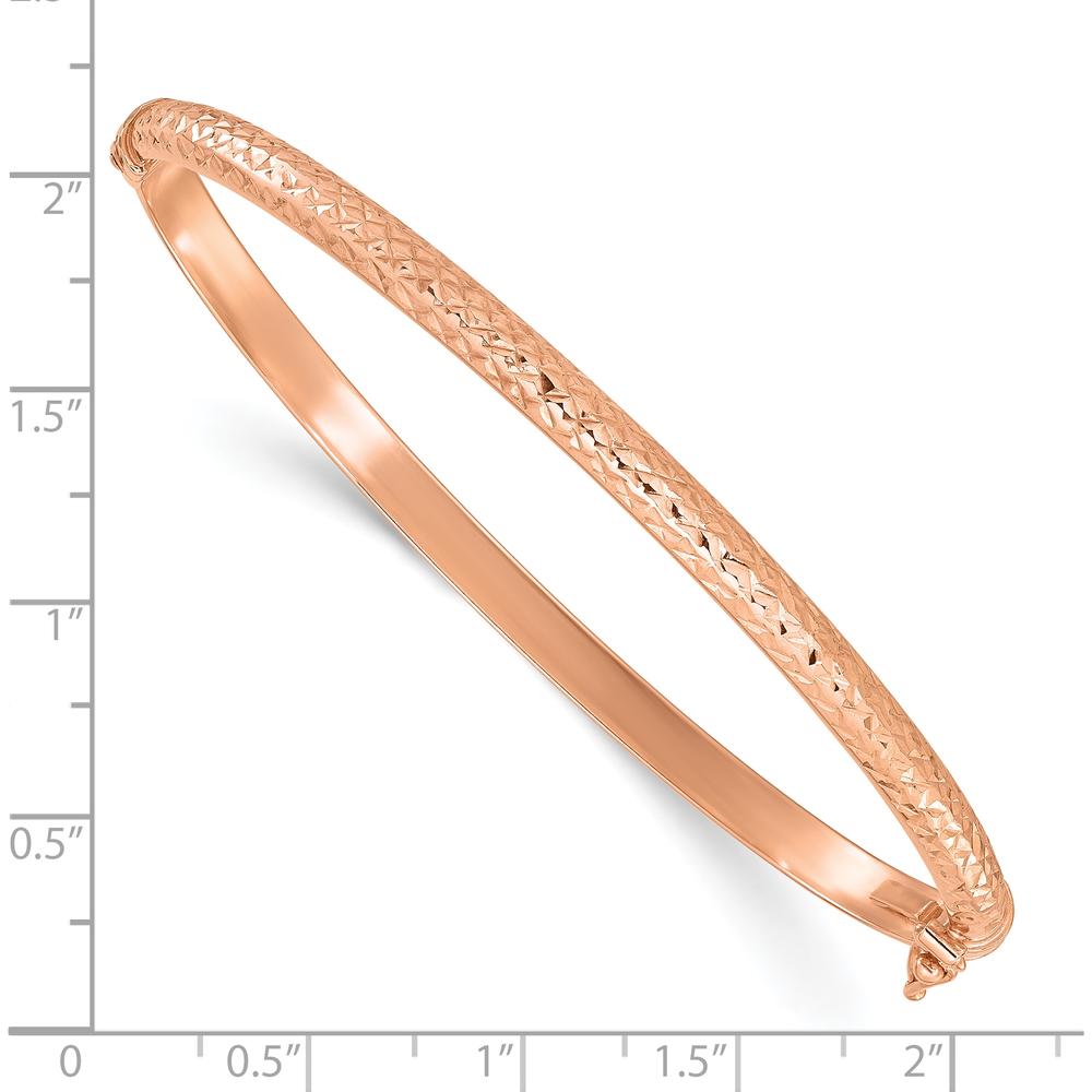 14K Rose Gold Polished Diamond-Cut Hinged Oval Bangle Bracelet - 4mm Width by Oro Pregiato