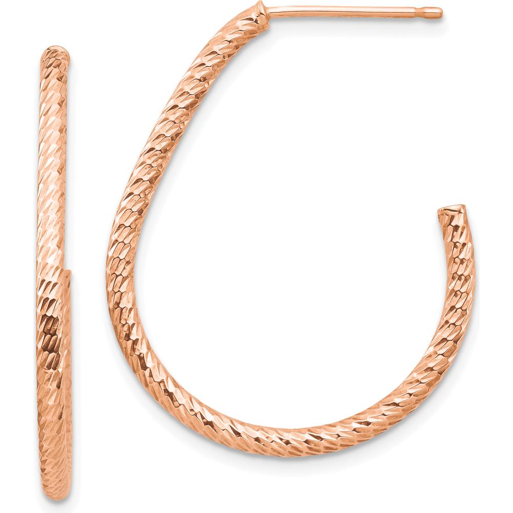 14K Rose Gold Polished Diamond-Cut J-Hoop Earrings by 0