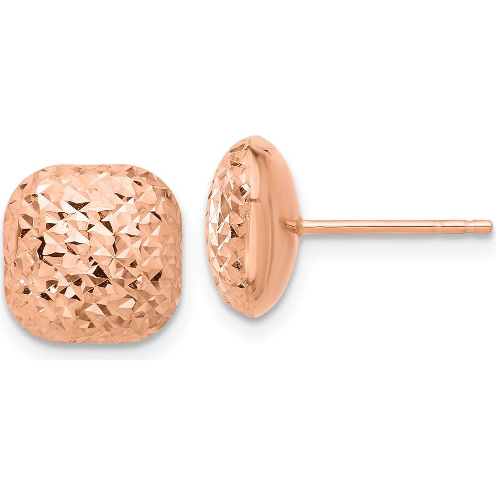 14K Rose Gold Polished Diamond-Cut Puffed Square Post Earrings - 10mm Size by 0