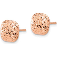 14K Rose Gold Polished Diamond-Cut Puffed Square Post Earrings - 10mm Size by 0