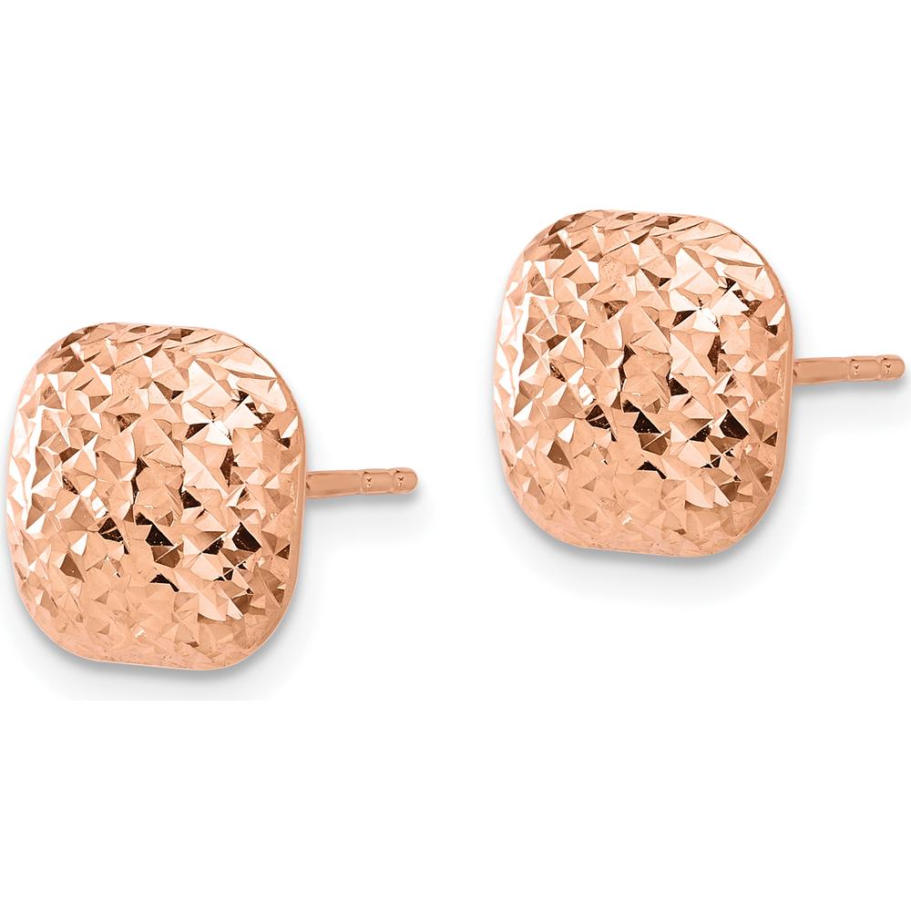 14K Rose Gold Polished Diamond-Cut Puffed Square Post Earrings - 10mm Size by 0