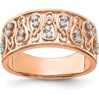 14K Rose Gold Polished Diamond Fancy Filigree Band with 9 Round Diamonds - 0.19 Carat Total Diamond Weight by 0