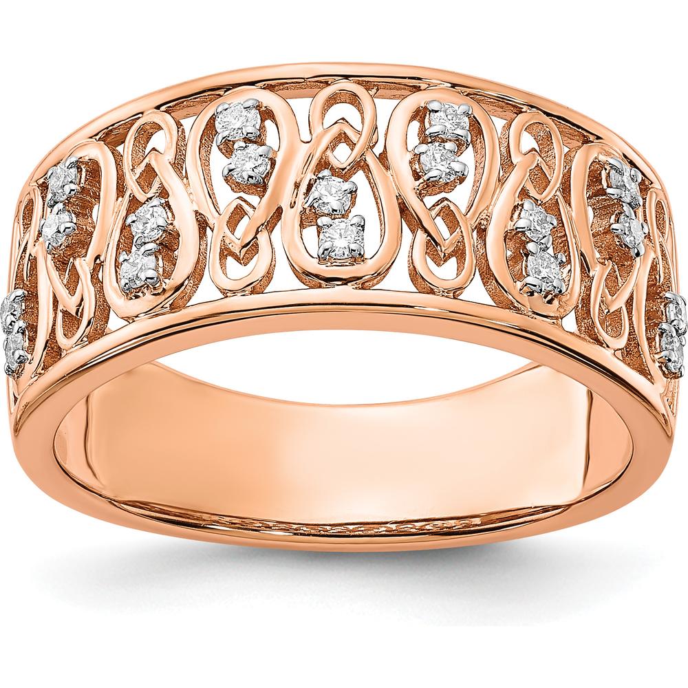 14K Rose Gold Polished Diamond Fancy Filigree Band with 9 Round Diamonds - 0.19 Carat Total Diamond Weight by 0