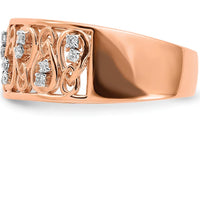 14K Rose Gold Polished Diamond Fancy Filigree Band with 9 Round Diamonds - 0.19 Carat Total Diamond Weight by 0