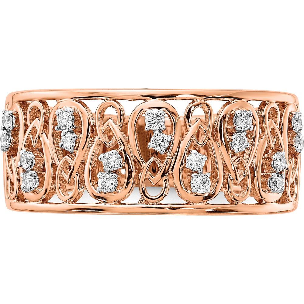 14K Rose Gold Polished Diamond Fancy Filigree Band with 9 Round Diamonds - 0.19 Carat Total Diamond Weight by 0