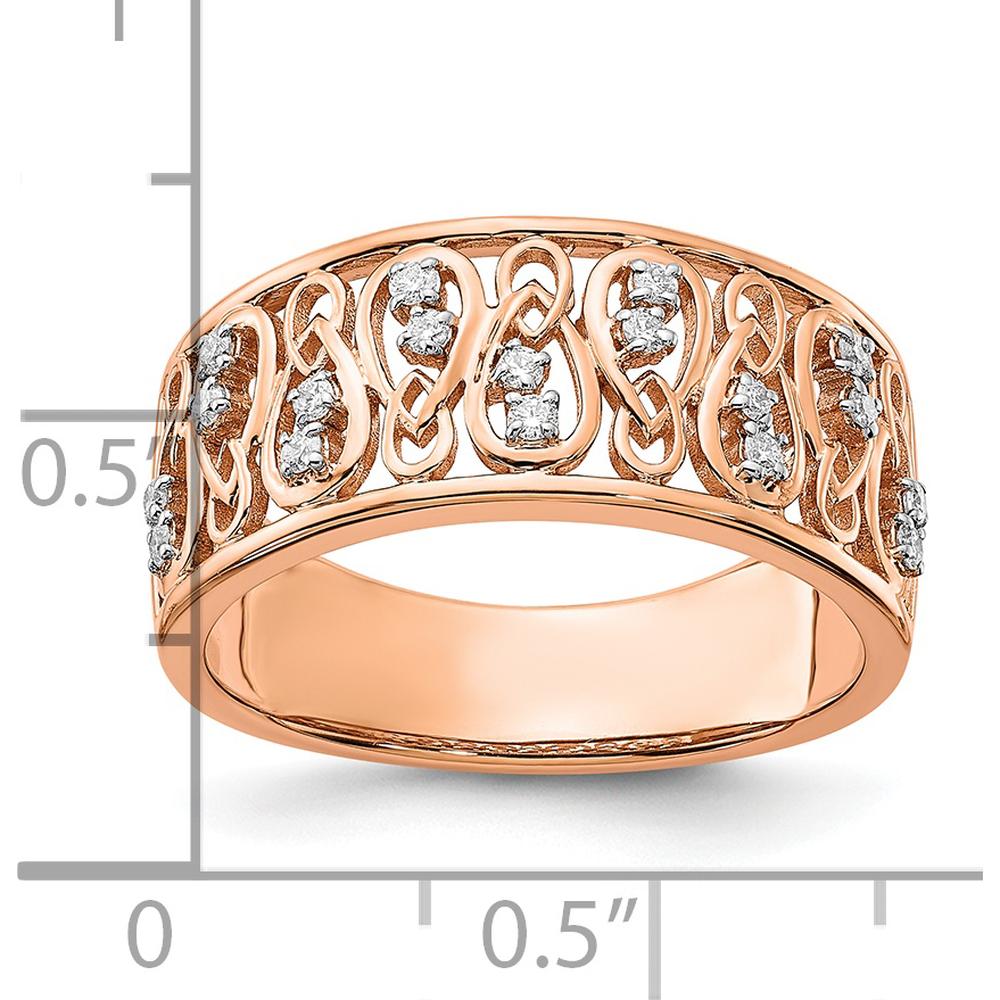 14K Rose Gold Polished Diamond Fancy Filigree Band with 9 Round Diamonds - 0.19 Carat Total Diamond Weight by 0