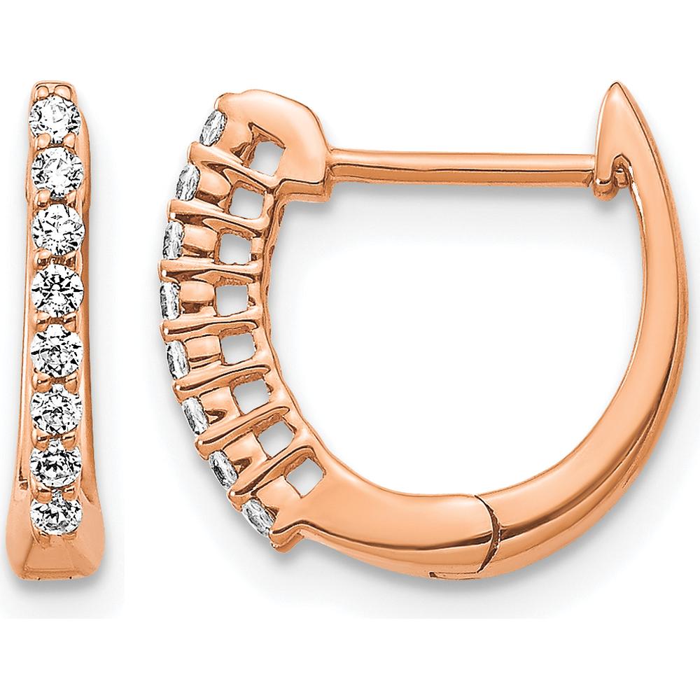 14K Rose Gold Polished Diamond Hinged Hoop Earrings - 0.16 Carat Total Diamond Weight by Monteluci Fine Jewelry