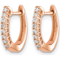 14K Rose Gold Polished Diamond Hinged Hoop Earrings - 0.16 Carat Total Diamond Weight by Monteluci Fine Jewelry