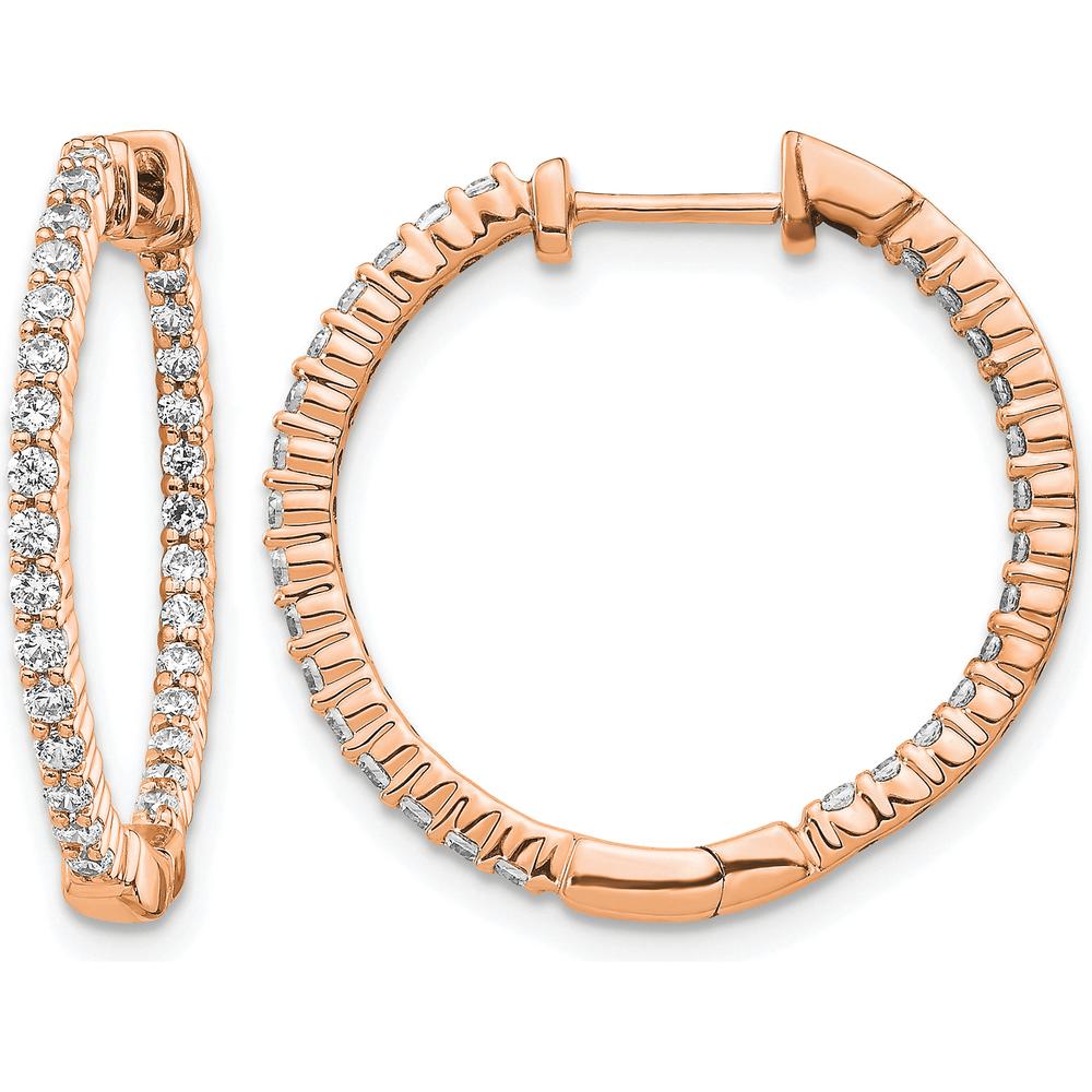 14K Rose Gold Polished Diamond In/Out Hoop Earrings - 0.024 Carat Total Diamond Weight by Monteluci Fine Jewelry
