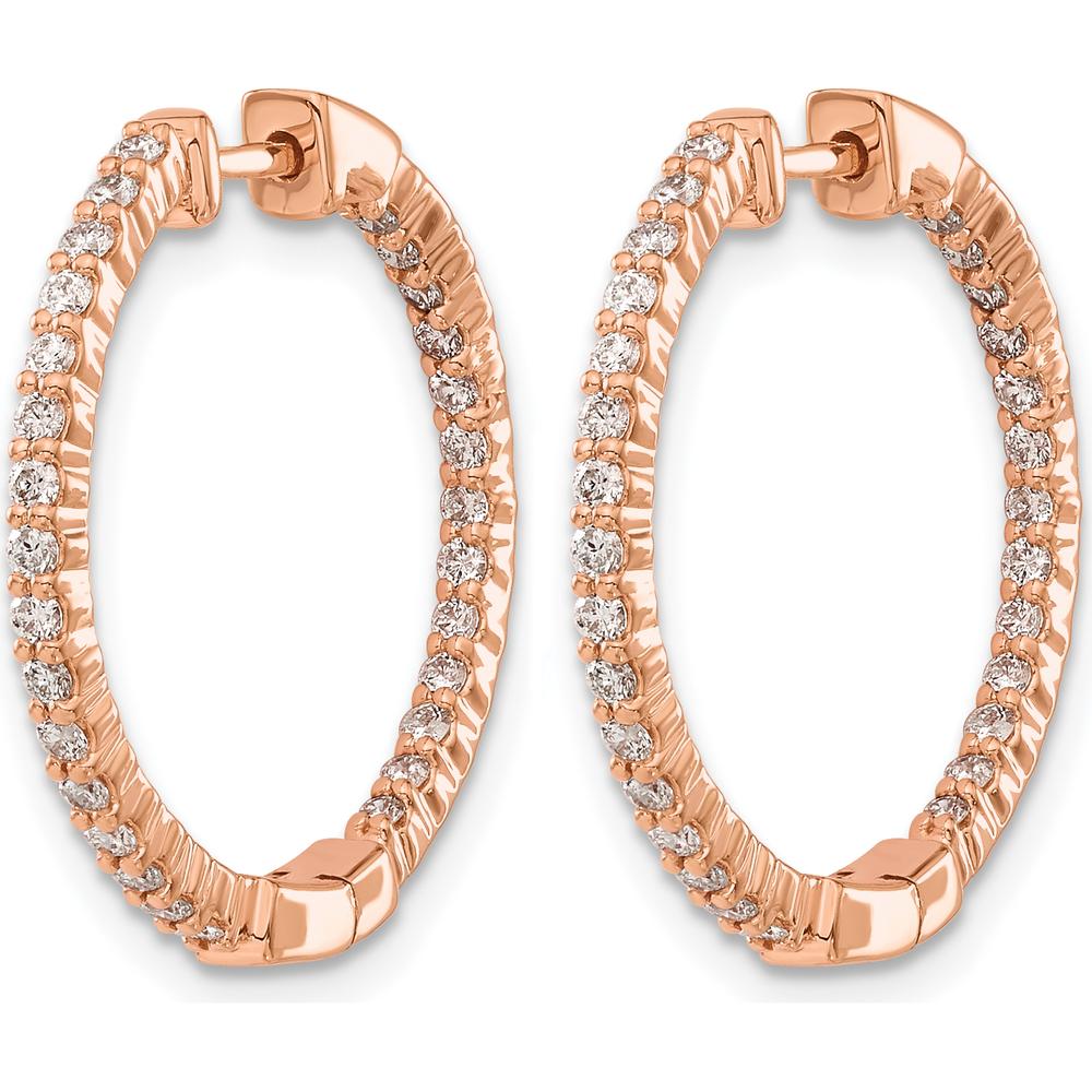 14K Rose Gold Polished Diamond In/Out Hoop Earrings - 0.024 Carat Total Diamond Weight by Monteluci Fine Jewelry