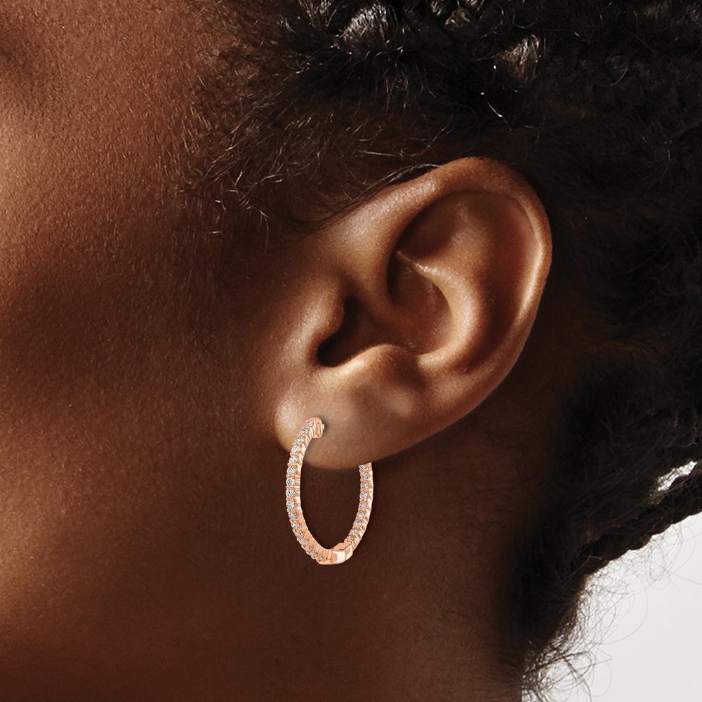 14K Rose Gold Polished Diamond In/Out Hoop Earrings - 0.024 Carat Total Diamond Weight by Monteluci Fine Jewelry